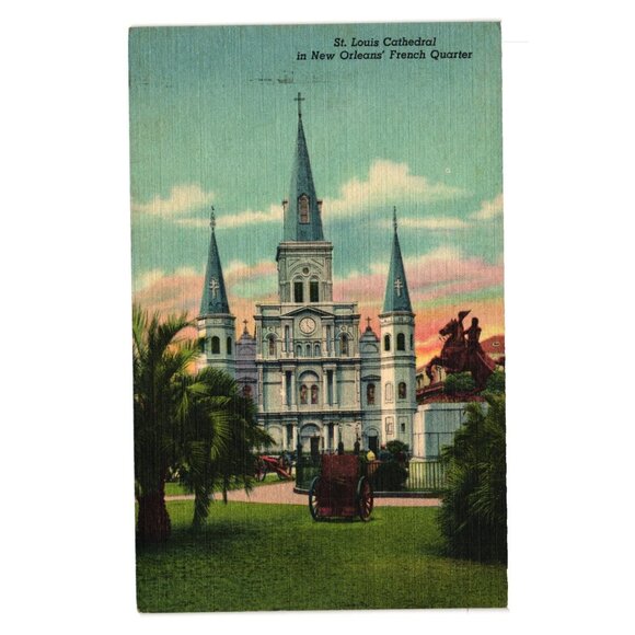 Vintage St Louis Cathedral Postcard New Orleans French Quarter Jackson Square - Picture 1 of 2